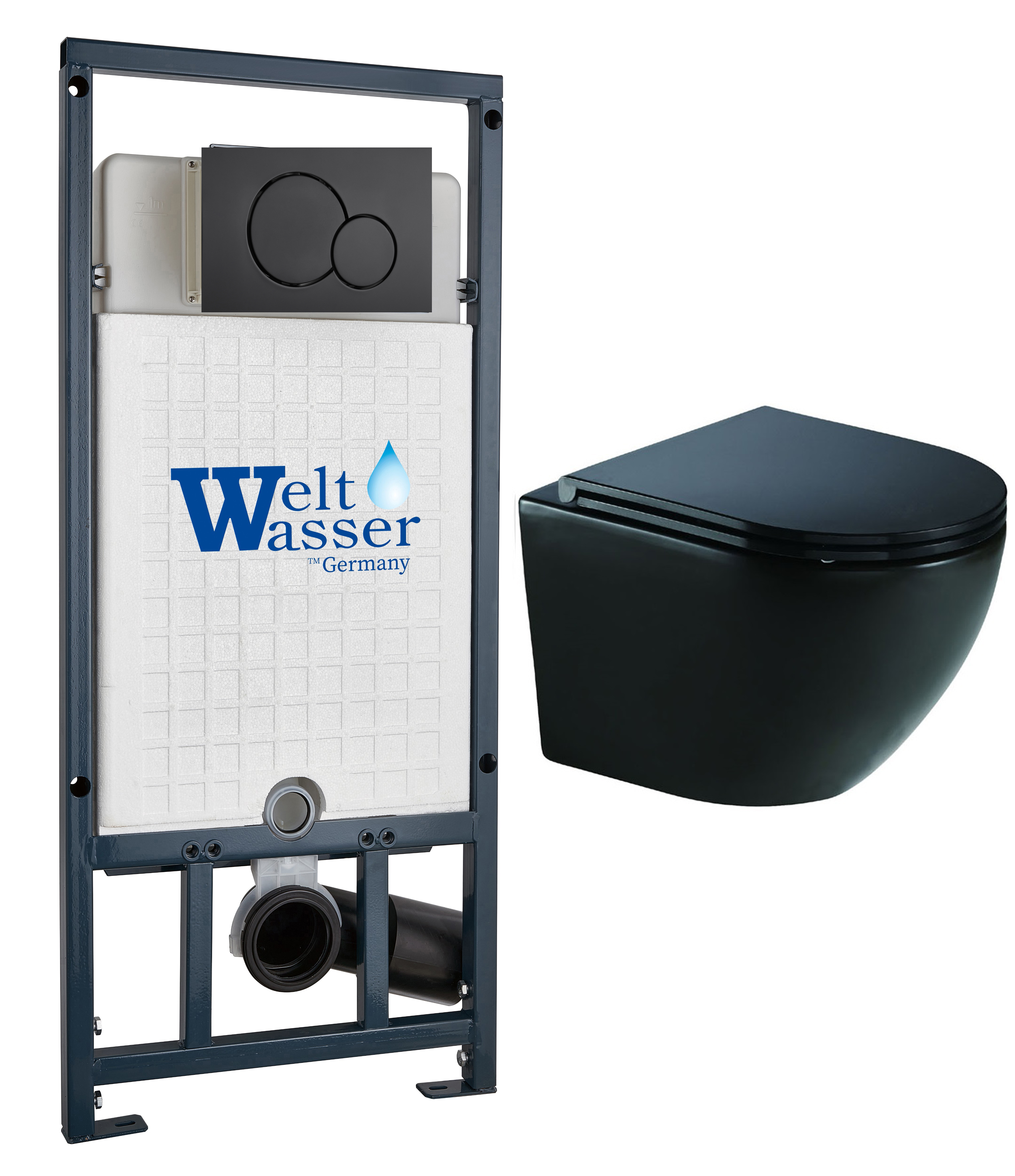 комплект инсталляции welt-wasser marberg 507 с унитазом merzbach 041 xl mt-bl и клавишей смыва mar 507 rd mt-bl черный матовый