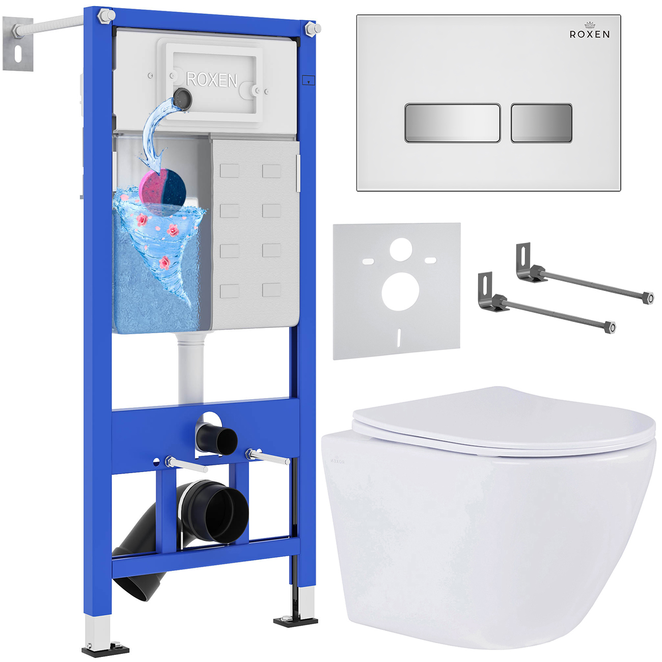 комплект инсталляции roxen stounfix dual fresh 633220 белый, с аромадозатором