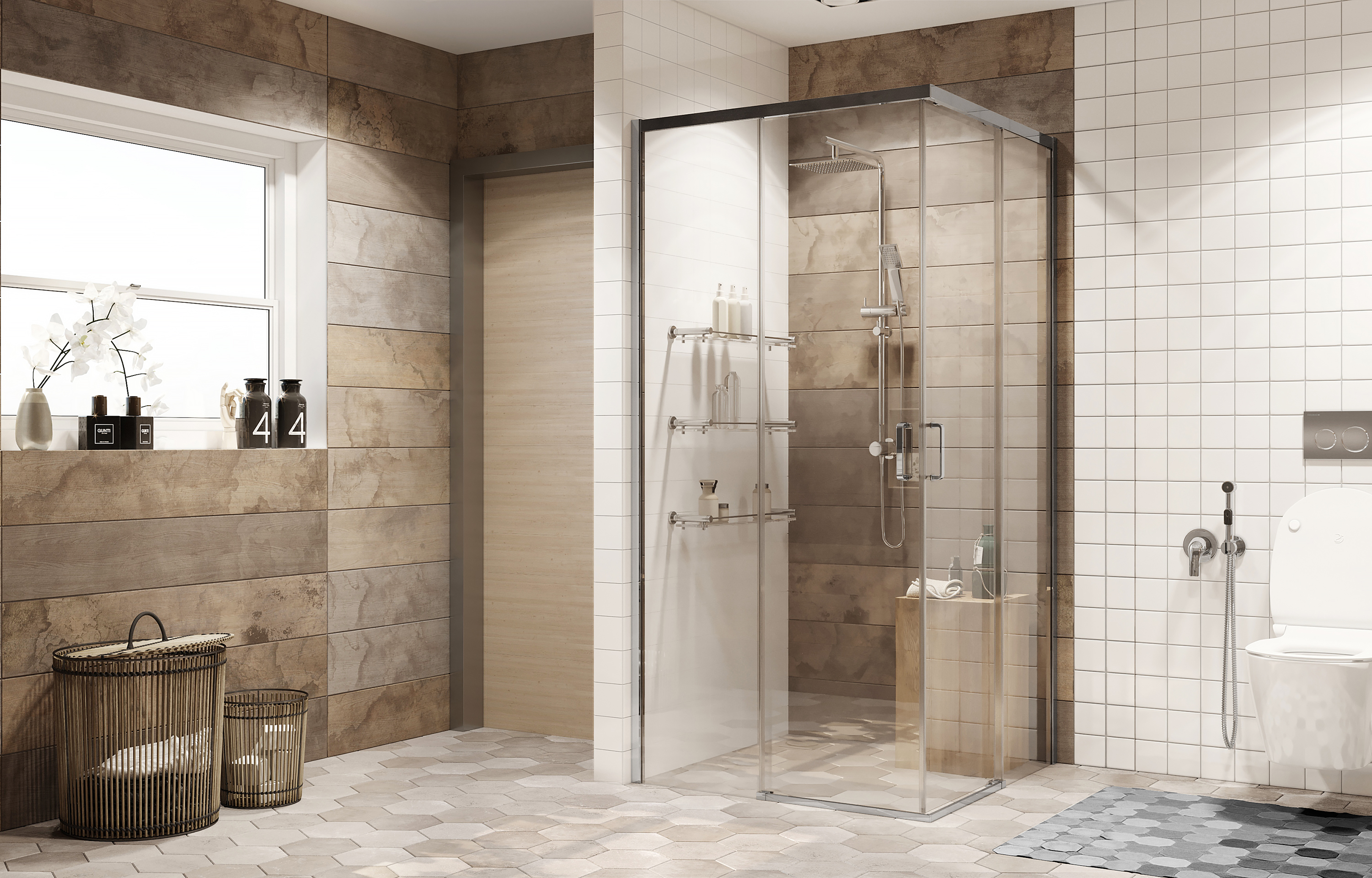Душевой уголок Gutewetter Practic Square GK-433 88x88 (матовый хром/полистирол rain) фото 4 душевой уголок gutewetter practic square gk-433 88x88 (матовый хром/полистирол rain) фото 4