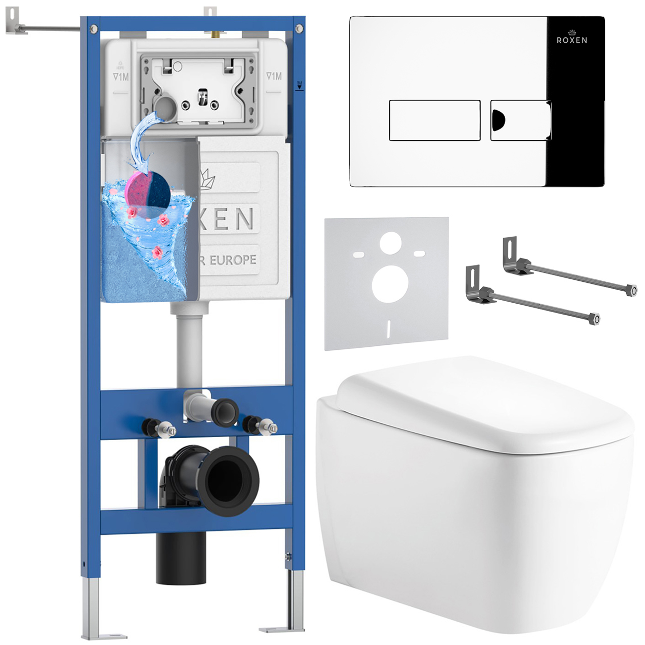 инсталляция roxen stounfix dual fresh 710200 с унитазом 530220-02 и клавишей смыва caspia 410280ch с аромадозатором