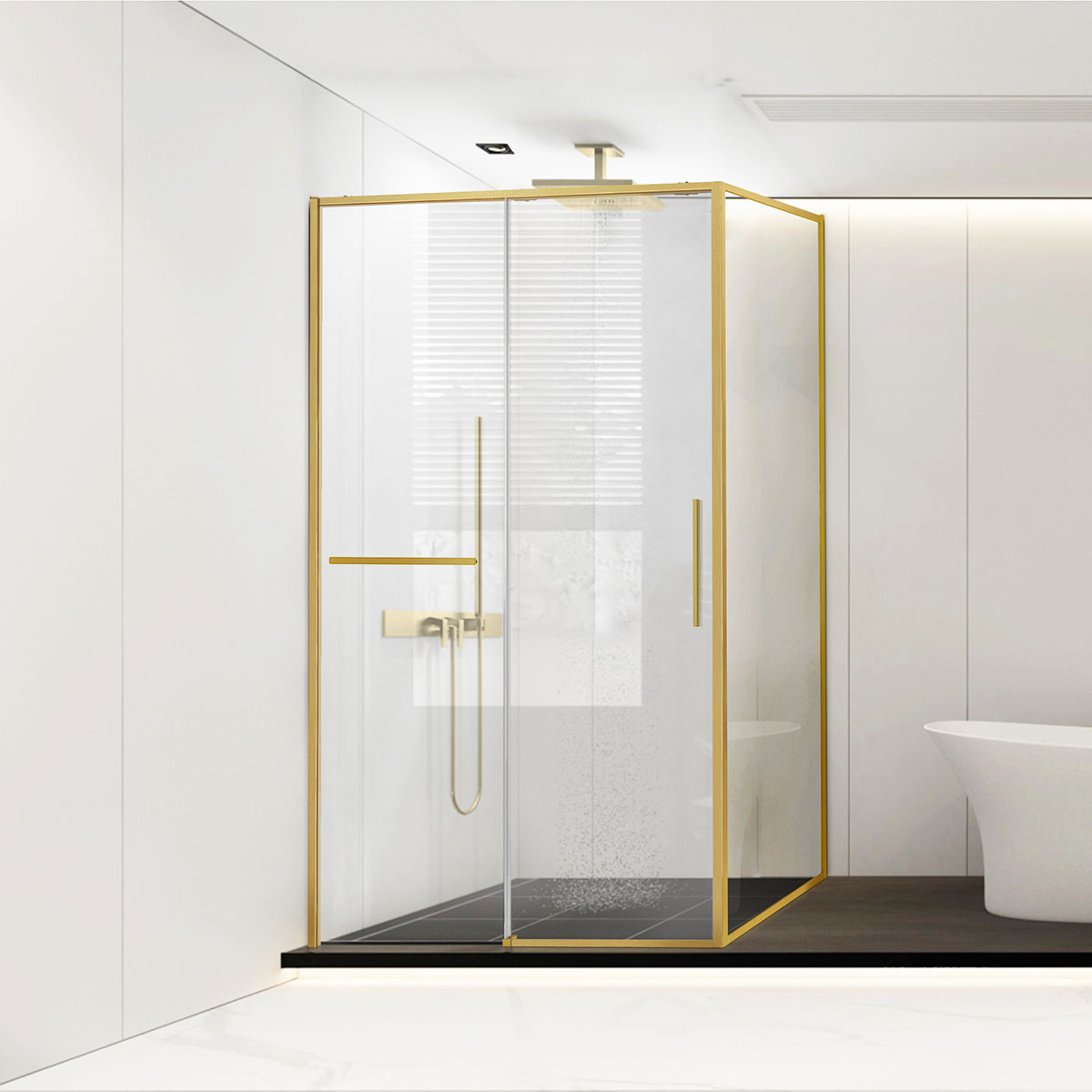 душевой уголок vincea slim soft vsr-1ss9011clg 110x90 прозрачное стекло / профиль брашированное золото