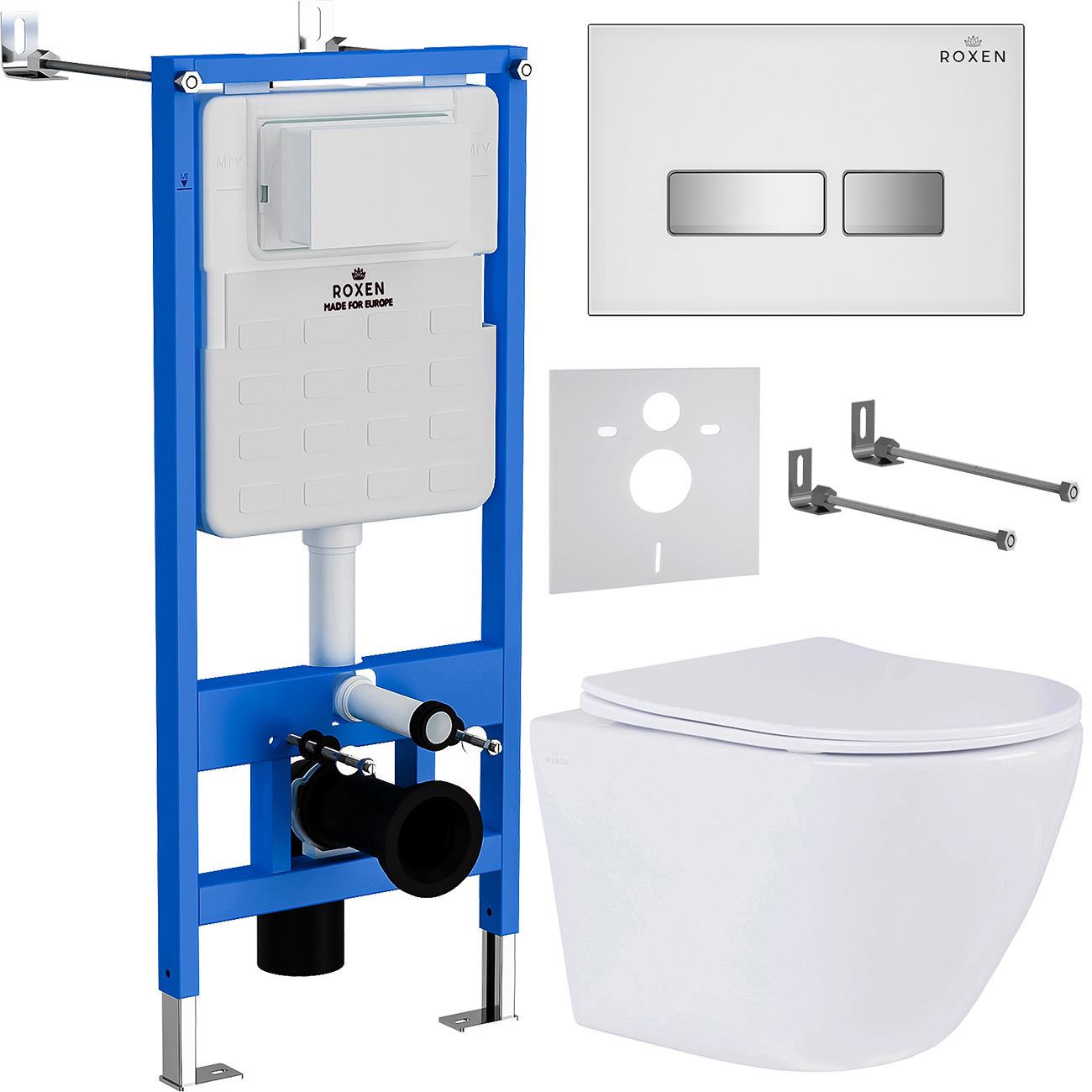комплект 6 в 1 roxen stoun dual fresh 968395 клавиша смыва glass 430280w + antares tornado 530205-01