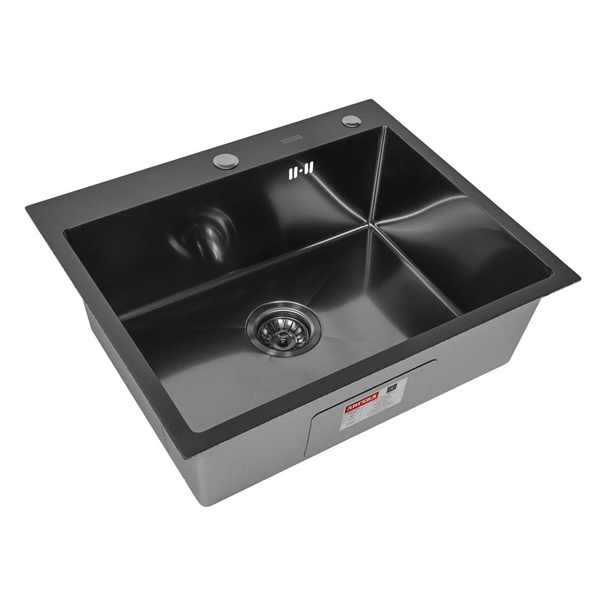 мойка кухонная arfeka eco ar 600x500 black pvd nano decor millet grains, вороненая сталь