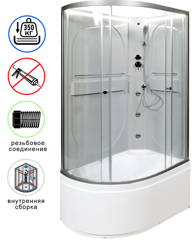 душевая кабина avacan l620rnled+gm ava 120x80 без крыши с led-подсветкой и гидромассажем правая