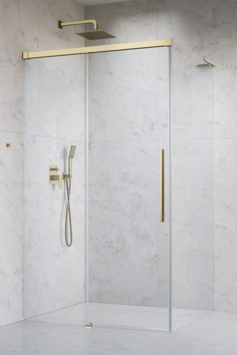 душевой уголок radaway idea 8 brushed gold ql kdj 110x70 левый, стекла прозрачные, профиль брашированное золото