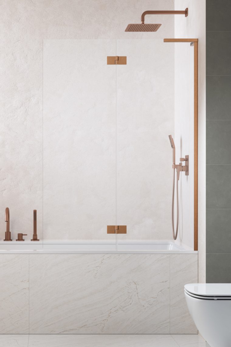 шторка на ванну radaway essenza 8 sl brushed copper pnd ii 110x150 правая, стекла прозрачные, профиль брашированная медь