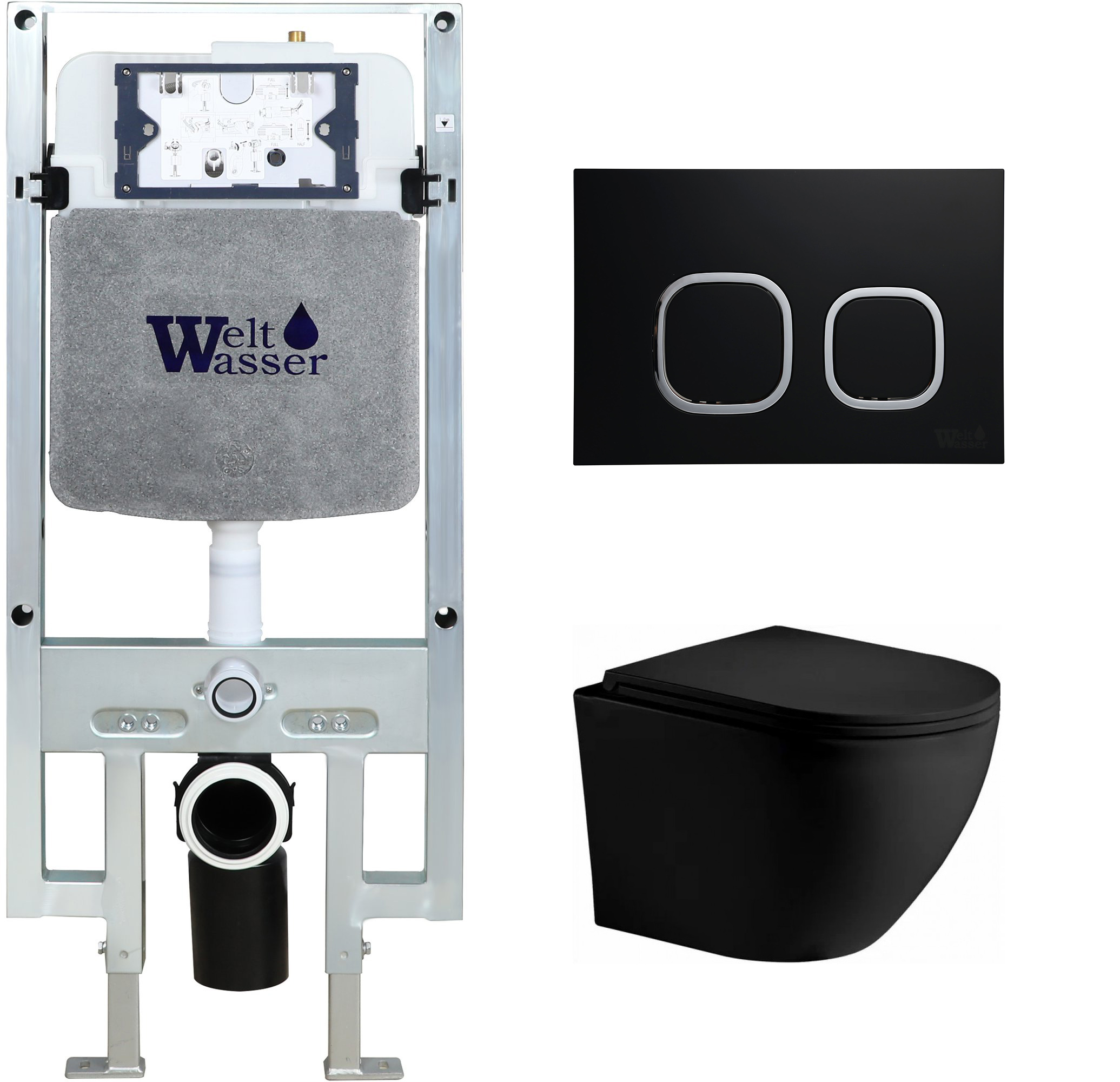комплект инсталляции welt-wasser amberg 497 st с клавишей смыва amberg rd-bl и унитазом merzbach 043 xl mt-bl