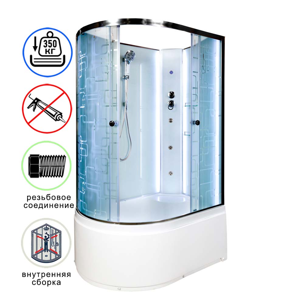 душевая кабина avacan em4512rnled+gm ava 120x80 б/к, с led и гидромассажем, правая, стекла с рисунком, профиль хром