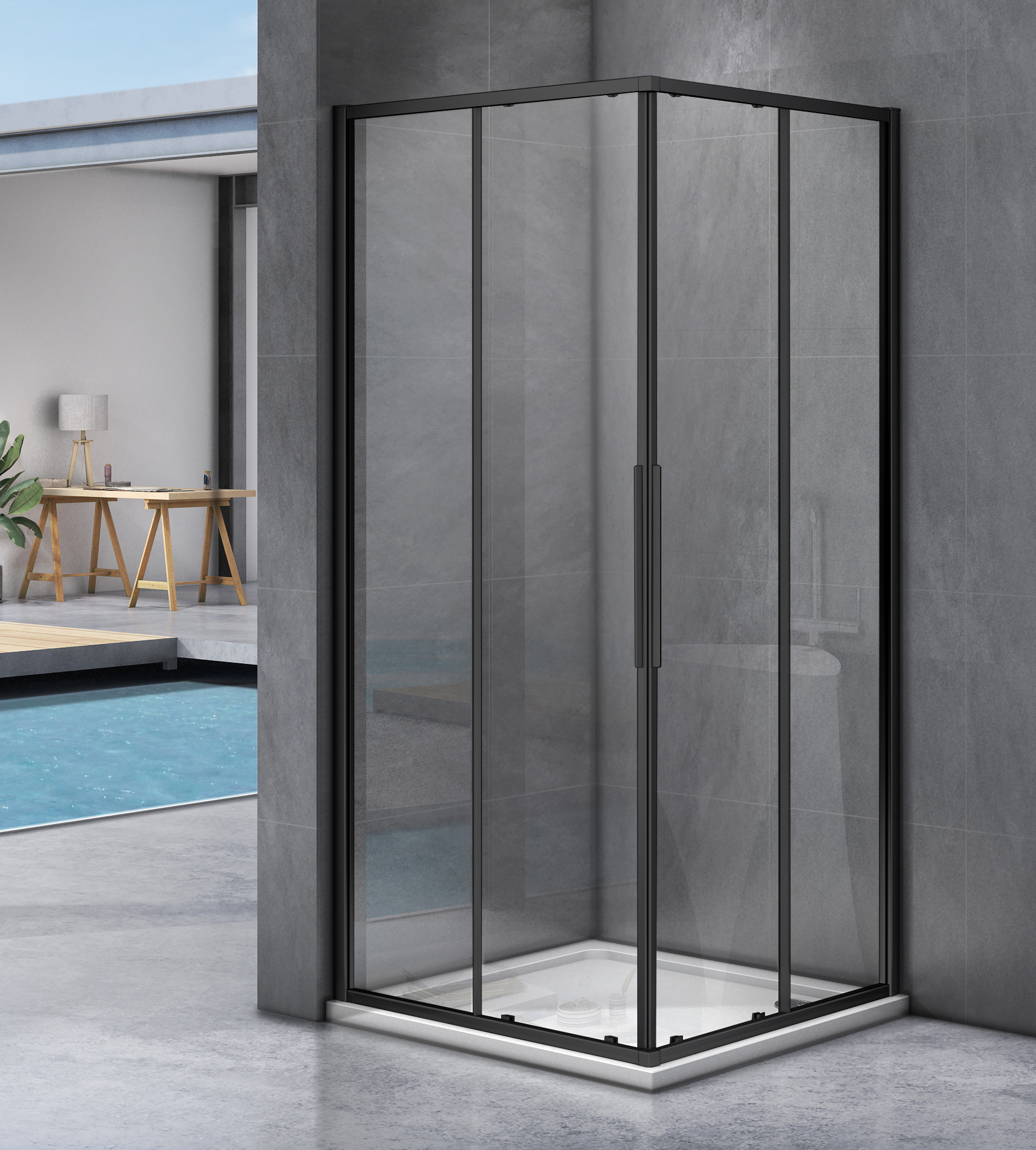 душевой уголок gooddoor idea cr-90-c-b 90x90 стекла прозрачные, профиль черный
