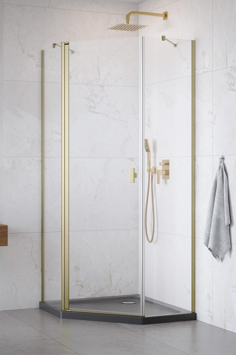 душевой уголок radaway nes brushed gold ptj 100x100 левый, стекла прозрачные, профиль брашированное золото