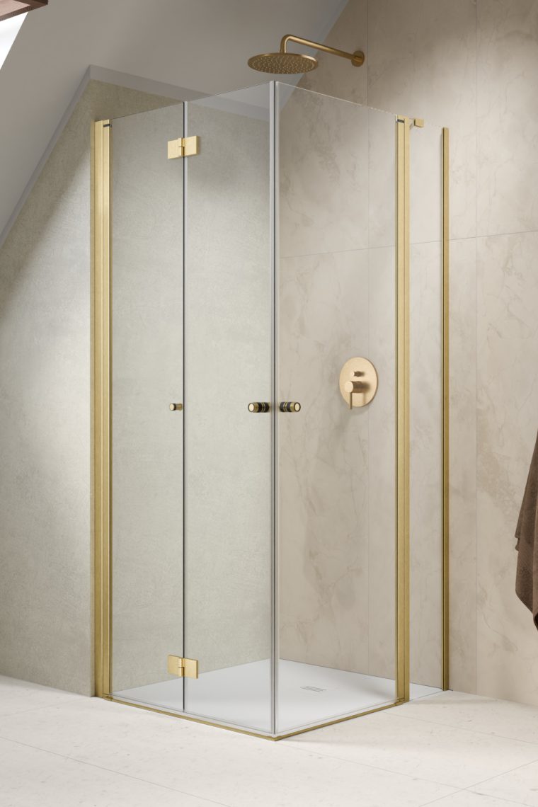душевой уголок radaway nes 6 brushed gold kdd b / kdd ii 80x80 левый, стекла прозрачные, профиль брашированное золото
