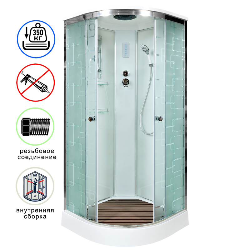 душевая кабина avacan em1580el ava 80x80 с электрикой, стекла с узором, профиль хром