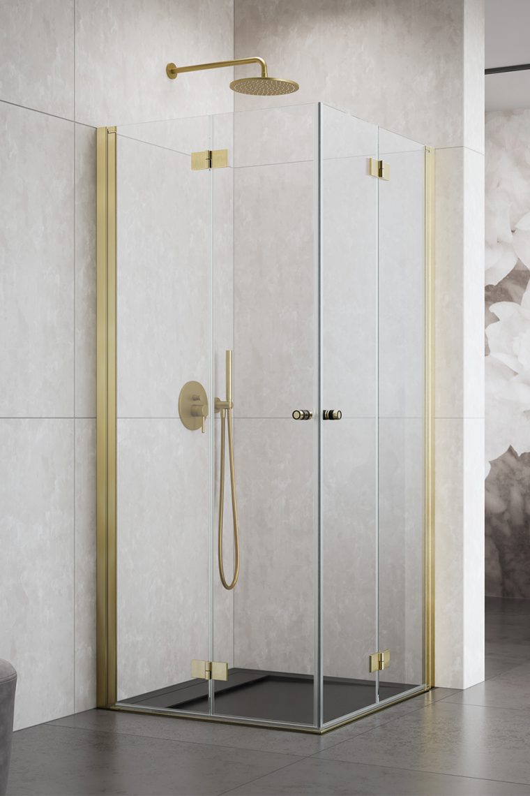 душевой уголок radaway nes brushed gold kdd b 90x90 стекла прозрачные, профиль брашированное золото