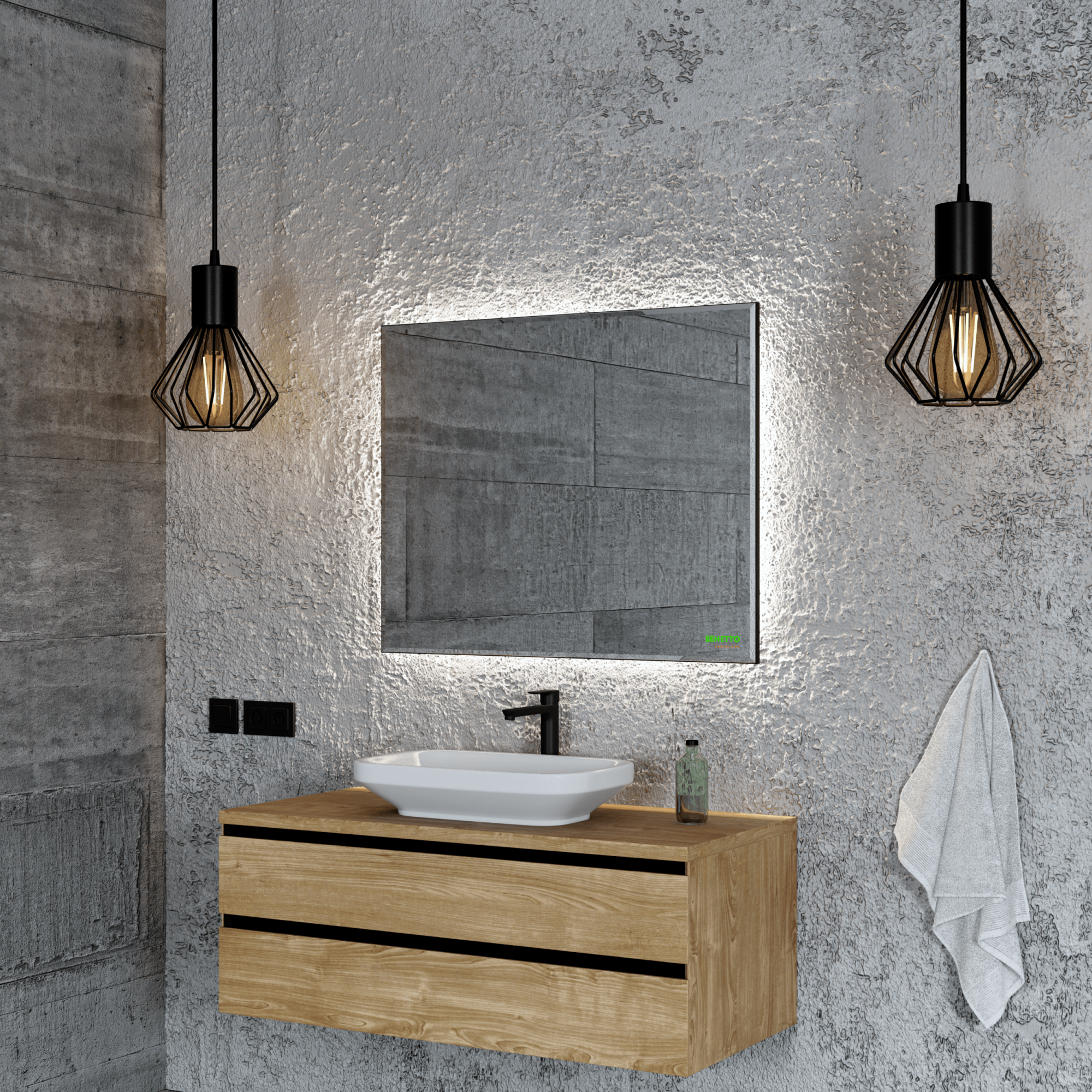 зеркало benetto белладжио 100x80 с led-подсветкой, профиль черный