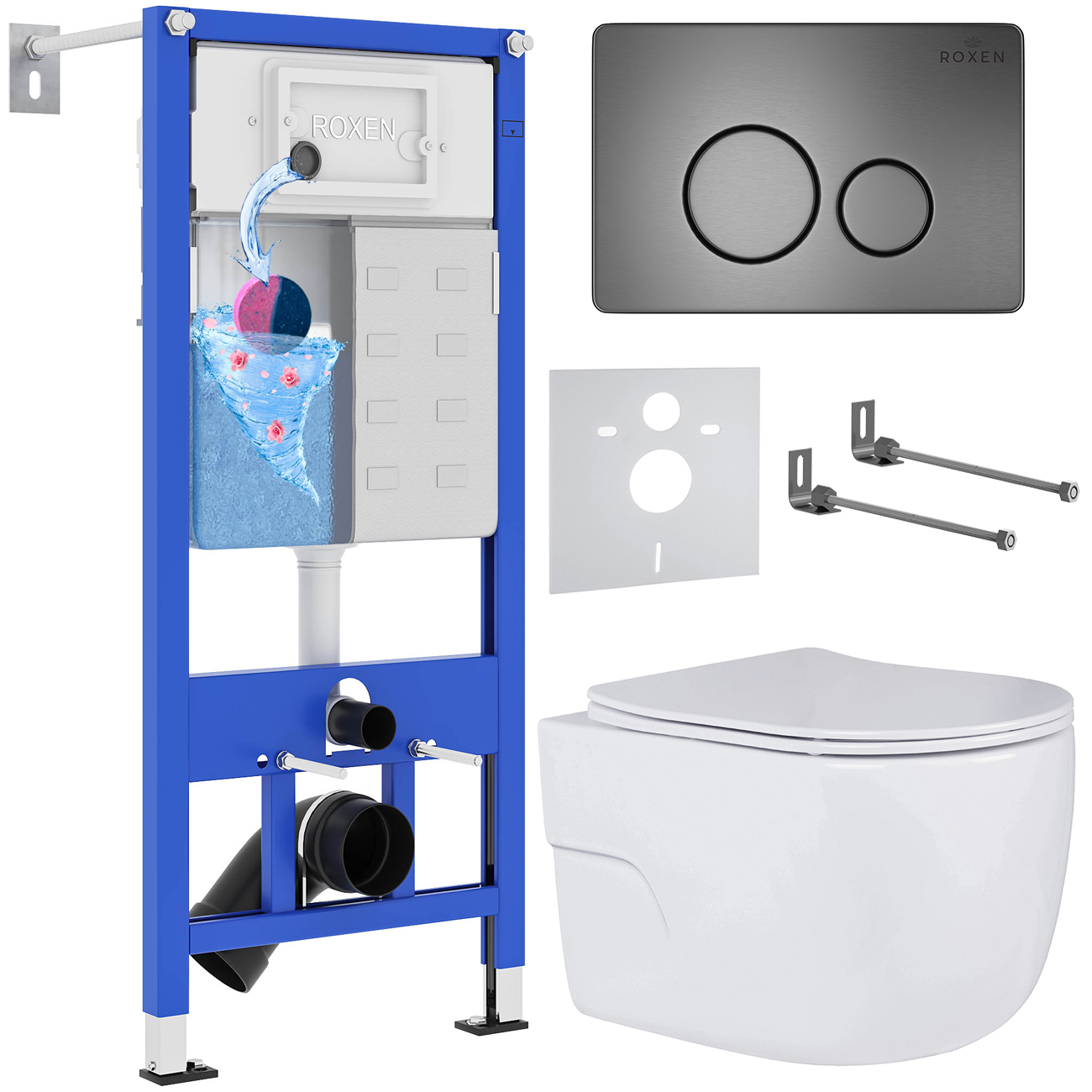 комплект инсталляции roxen stounfix dual fresh 627320 клавиша оружейная сталь