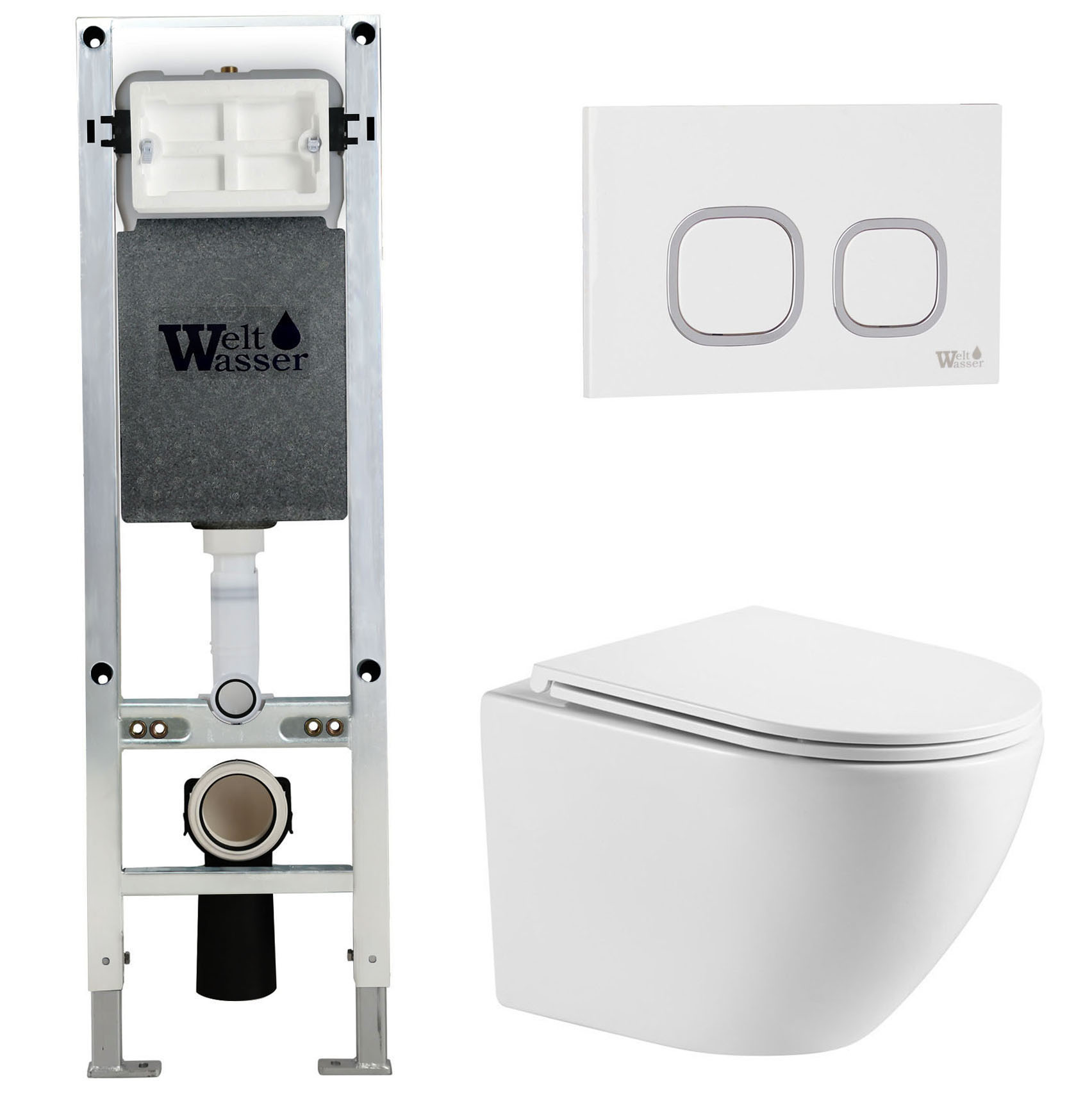 комплект welt-wasser amberg 350 st + merzbach 043 gl-wt + amberg rd-wt с белой клавишей