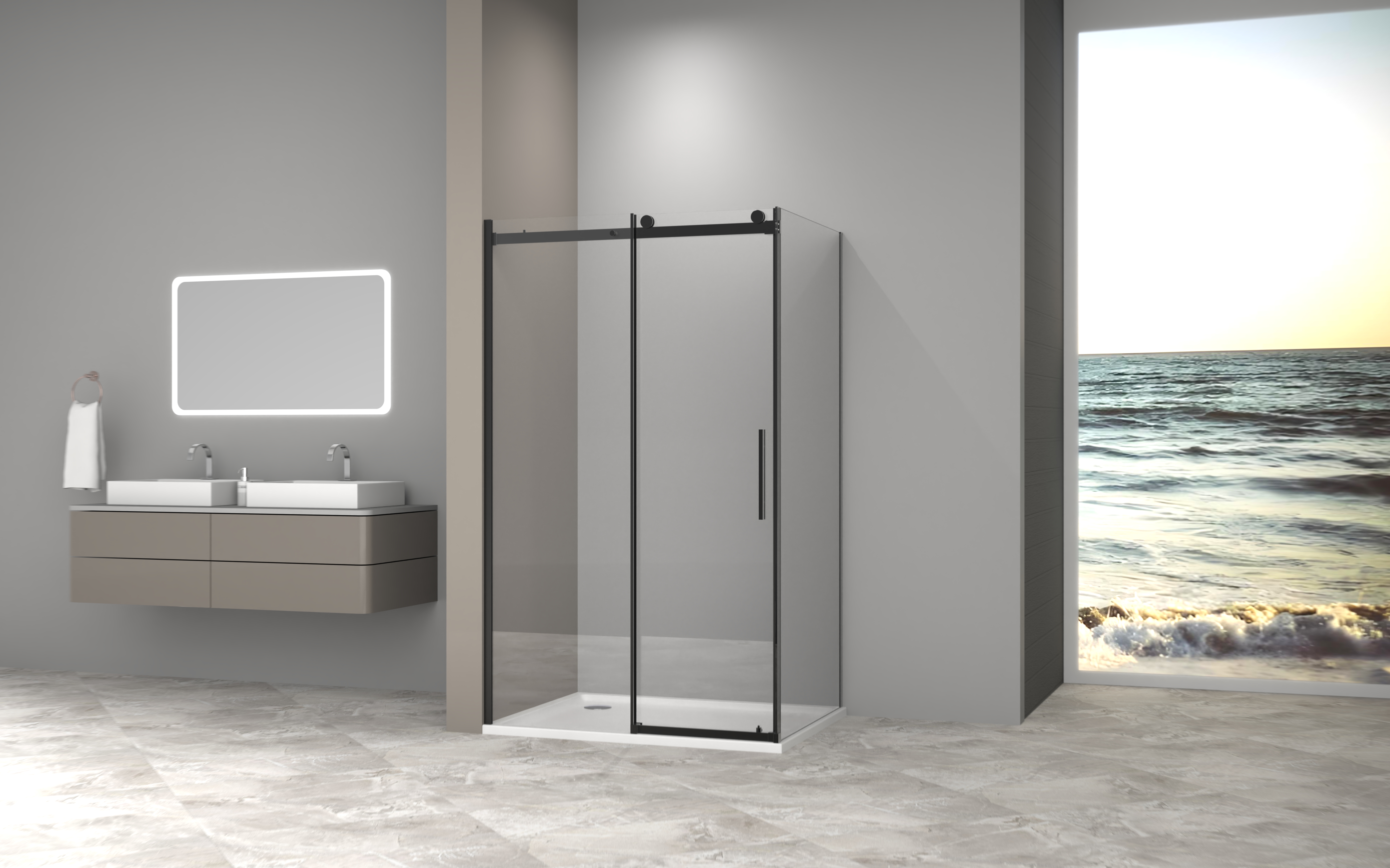 душевой уголок gooddoor galaxy new wtw+sp 130x80 стекло прозрачное / профиль черный