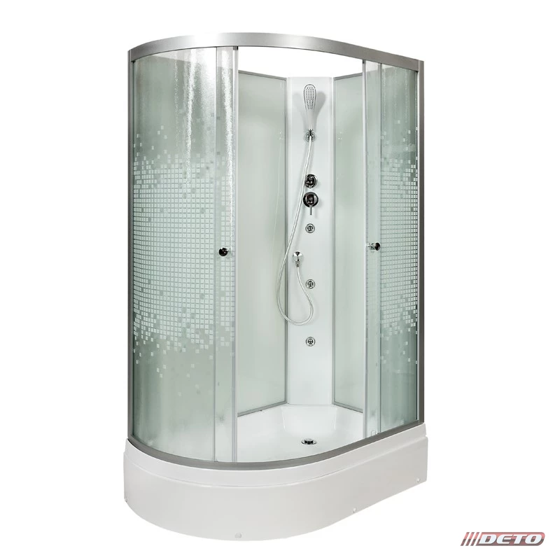 душевая кабина deto l720 r n gm 120x80 без крыши, с гидромассажем, стекла с рисунком, профиль хром (правая)