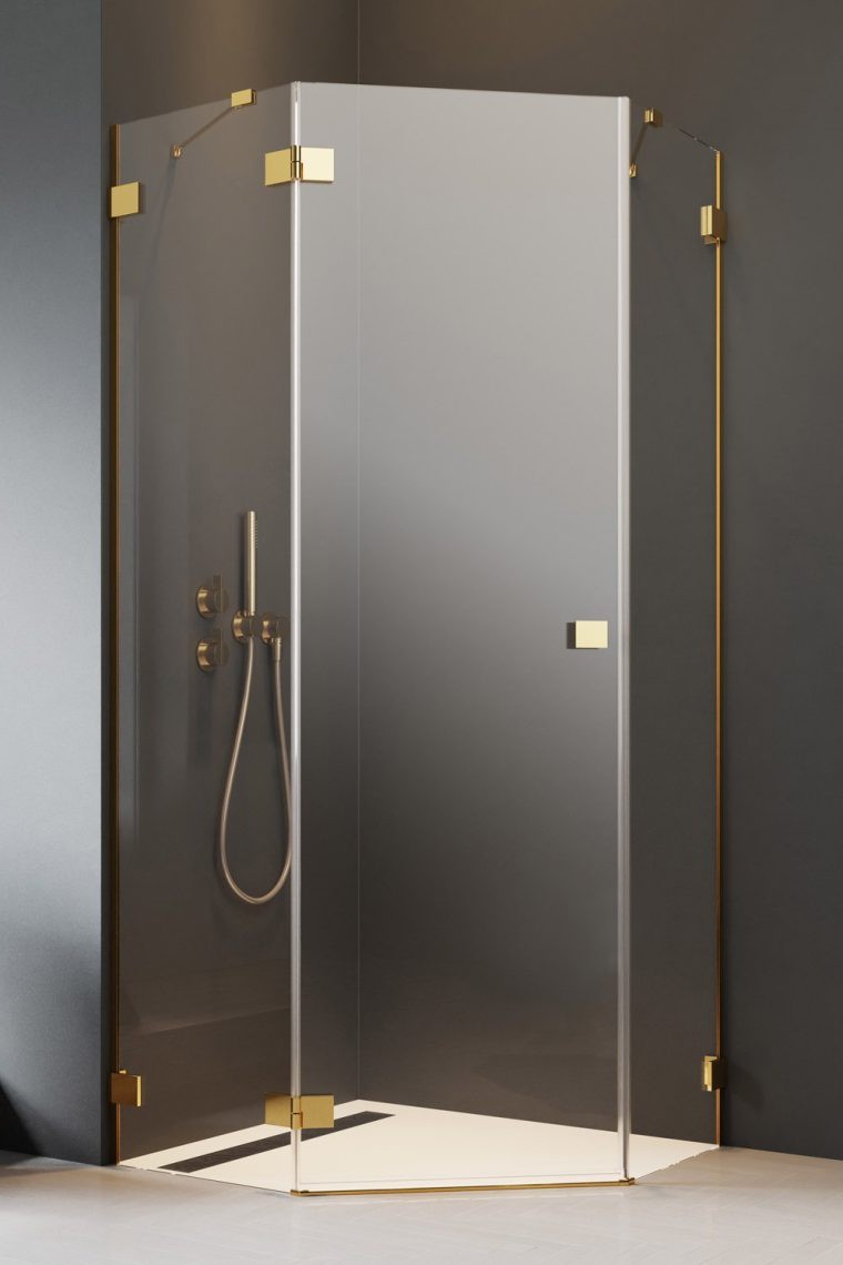 душевой уголок radaway essenza pro 8 gold ptj 90x90 левый, стекла прозрачные, профиль золото