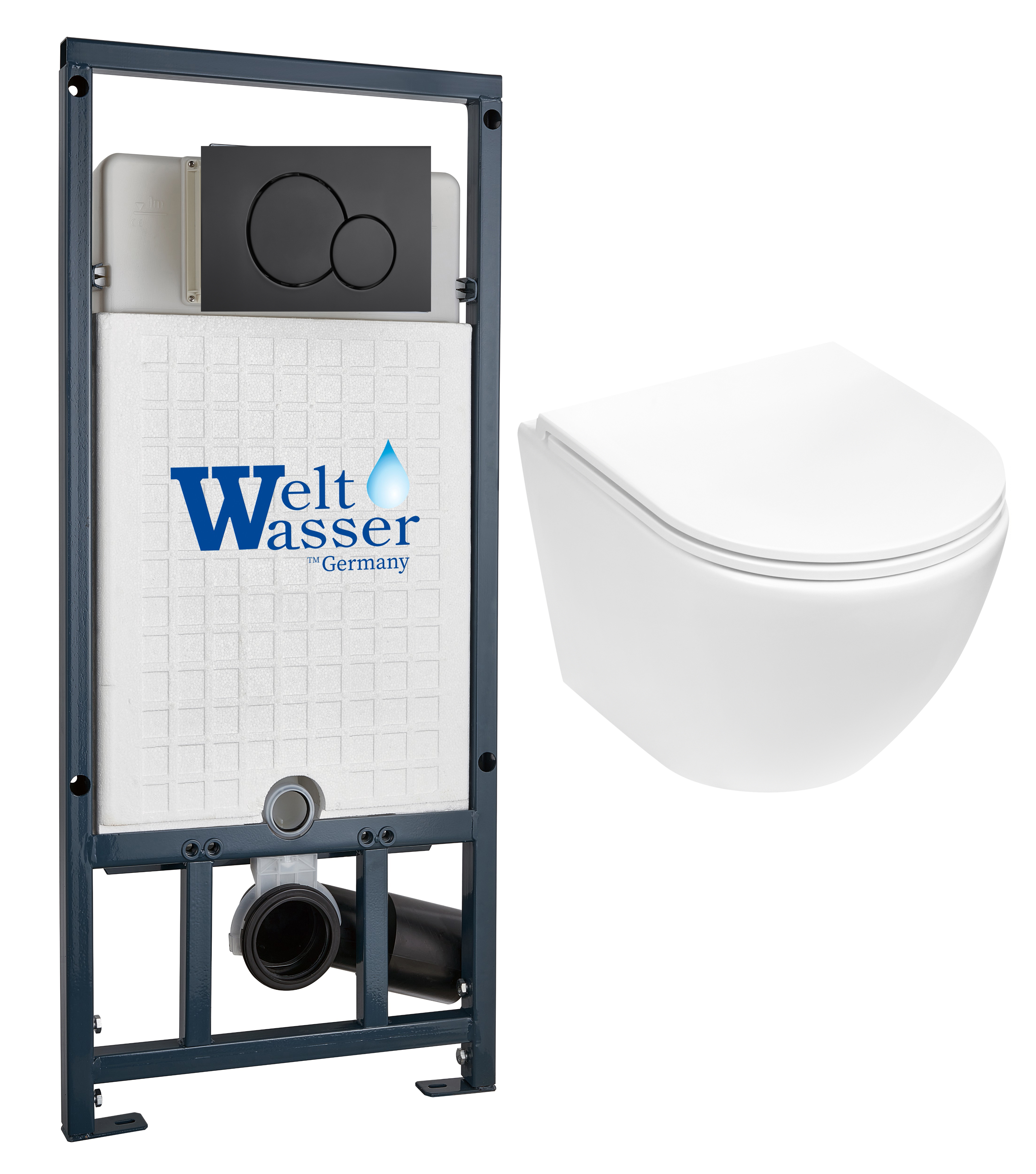 комплект инсталляции welt-wasser marberg 507 с унитазом merzbach 043 mt-wt и клавишей смыва mar 507 rd mt-bl черный матовый