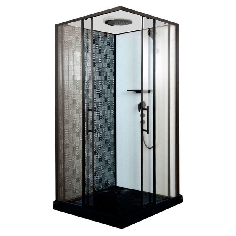 душевая кабина esbano esb-100ckr 100x100 стекла прозрачные, задние стенки декор