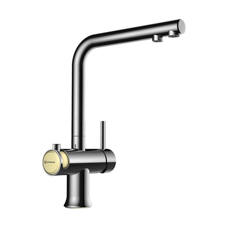 смеситель для кухни omoikiri hotaru 4994052 с подключением фильтра питьевой воды, хром/бежевый