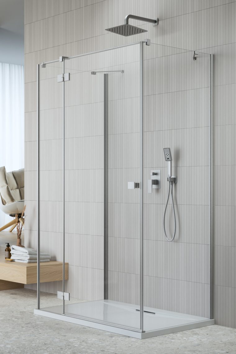 душевой уголок radaway essenza brushed nickel kdj+s 100x100 левый, стекла прозрачные, профиль брашированный никель