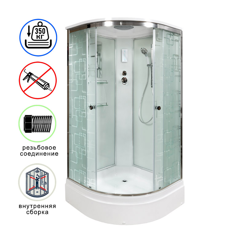 душевая кабина avacan em3011el ava 110x110 с электрикой, стекла с узором, профиль хром