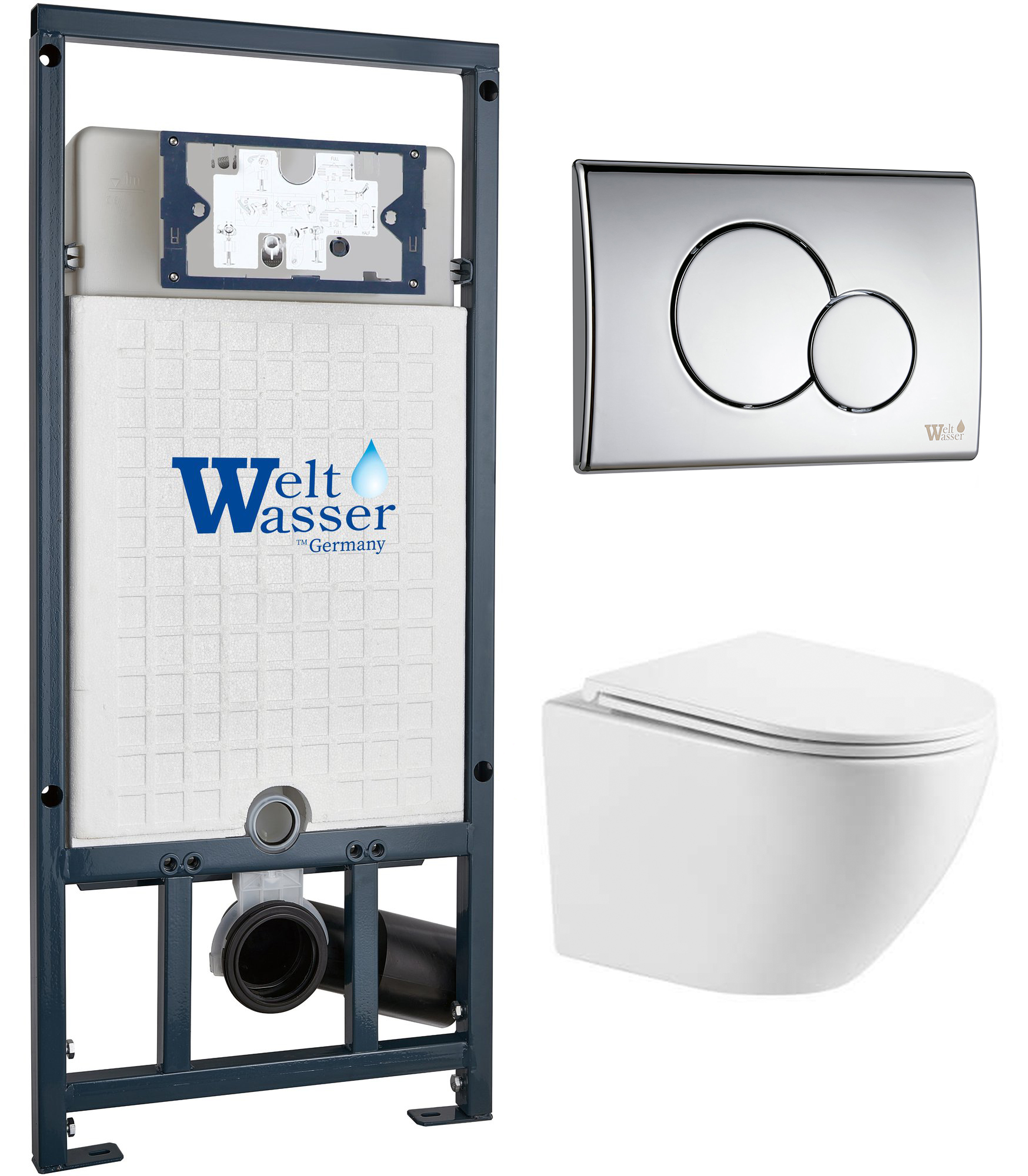 комплект инсталляции welt-wasser marberg 507 с унитазом merzbach 043 xl gl-wt и клавишей смыва mar 507 rd-cr