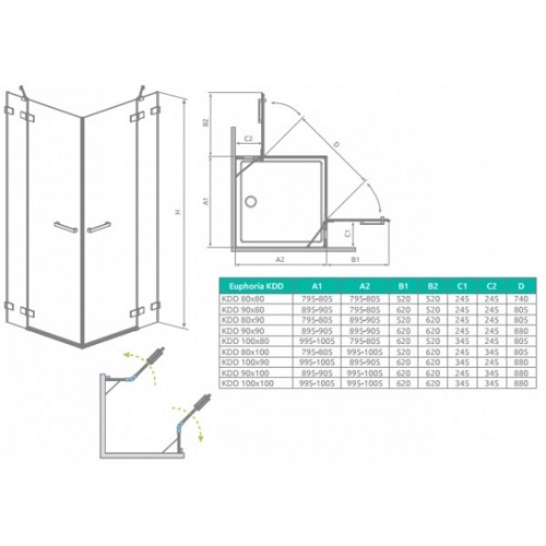 Душевой уголок Radaway Euphoria KDD 90x90 прозрачное/хром фото 9 душевой уголок radaway euphoria kdd 90x90 прозрачное/хром фото 9