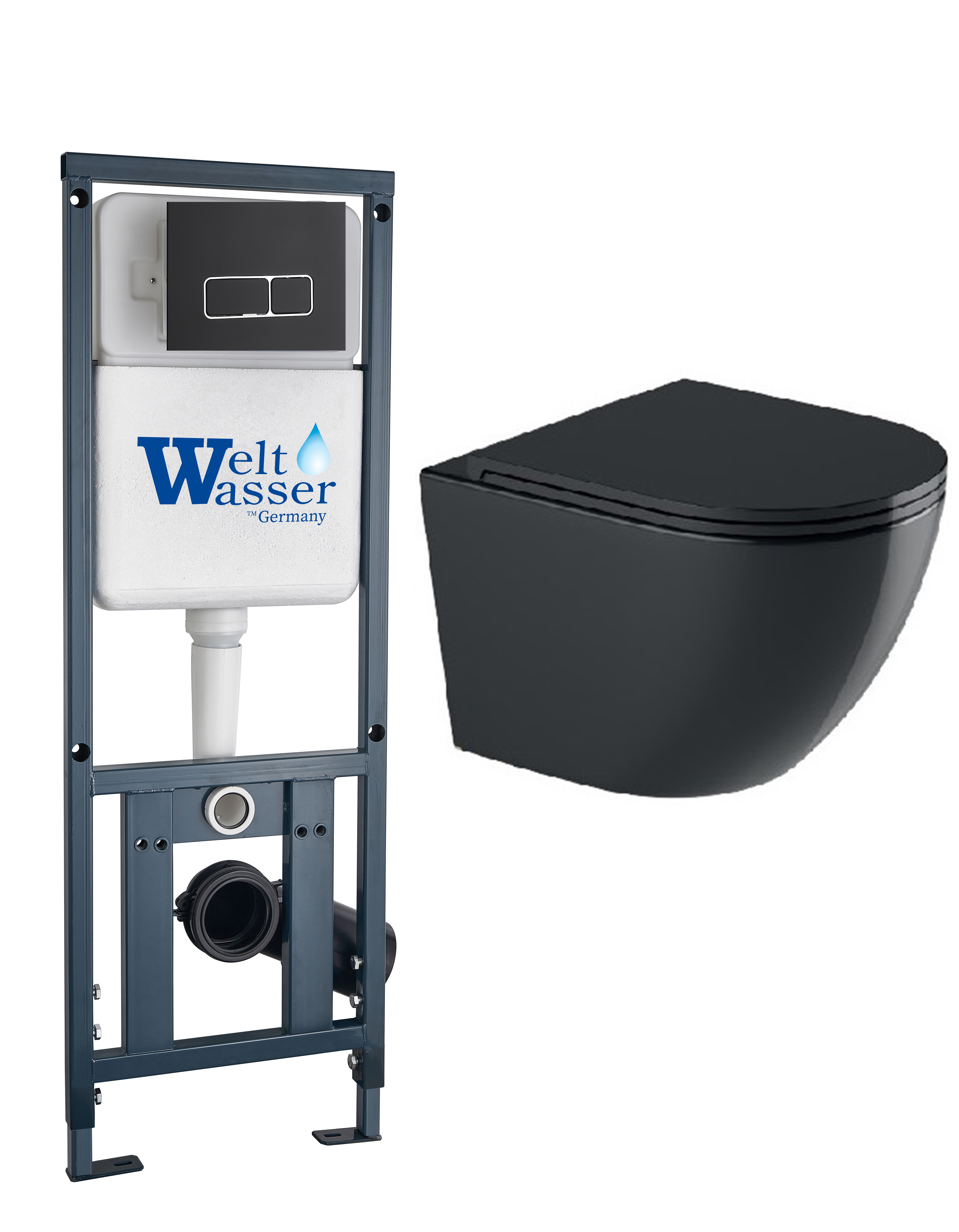 комплект инсталляции welt-wasser marberg 410 с унитазом merzbach 043 gl-bl и клавишей смыва mar 410 se mt-bl черный матовый
