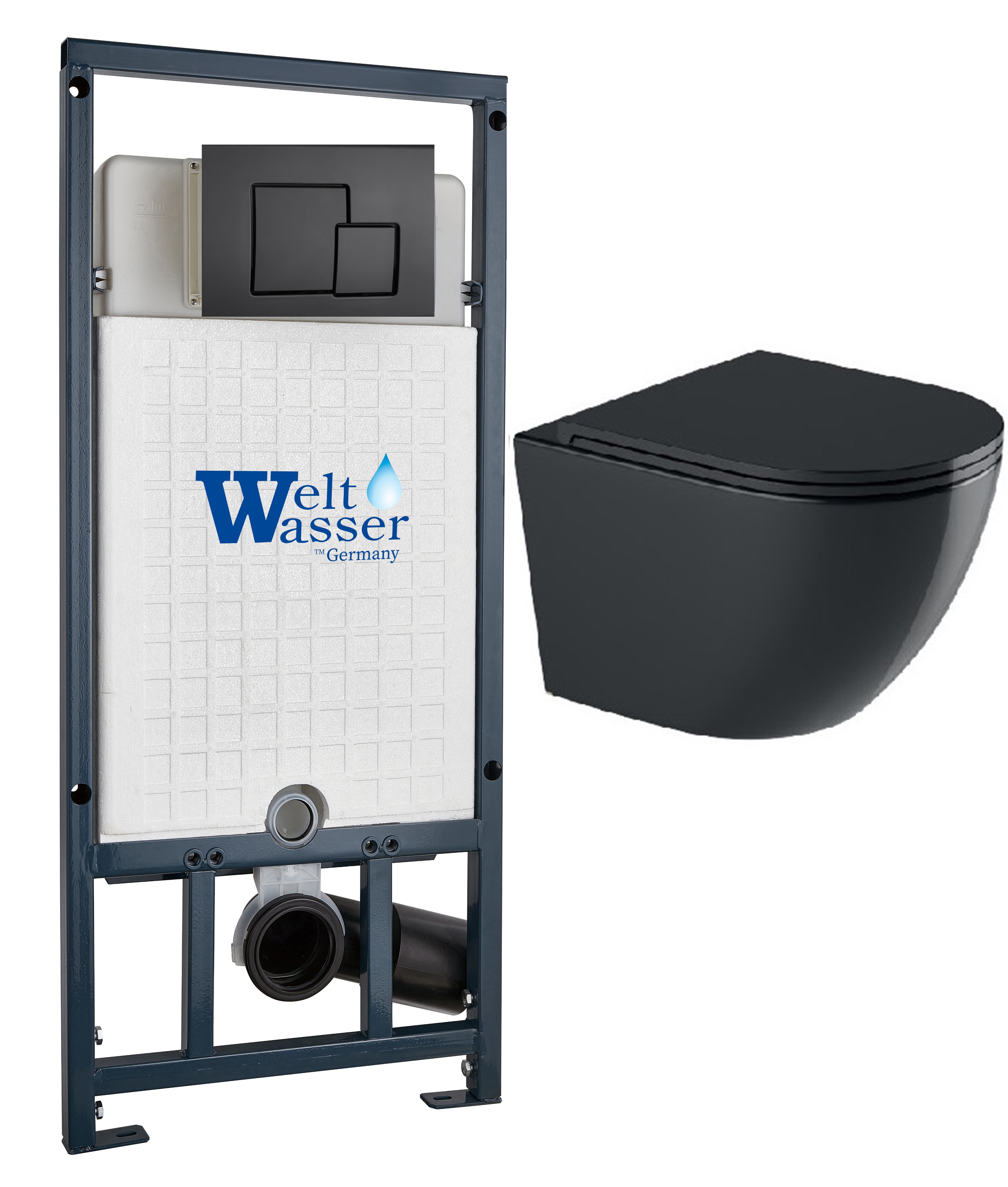 комплект инсталляции welt-wasser marberg 507 с унитазом merzbach 043 gl-bl и клавишей смыва mar 507 se mt-bl черный матовый