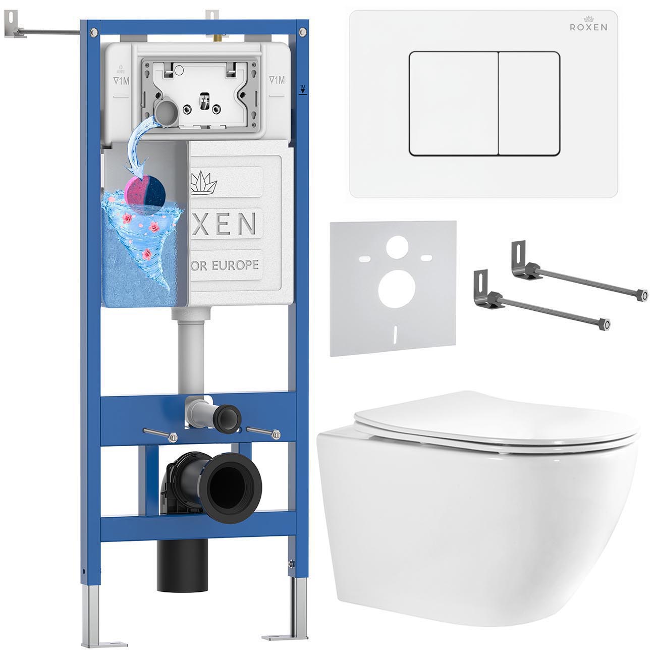 комплект инсталляции roxen 6 в 1 stounfix dual fresh 868457 клавиша белый