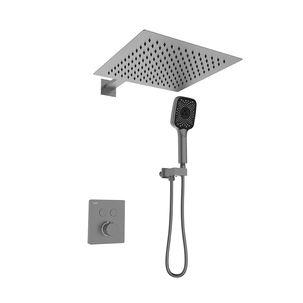 душевая система скрытого монтажа black&white gravity gh-9101-gm с термостатом, оружейная сталь