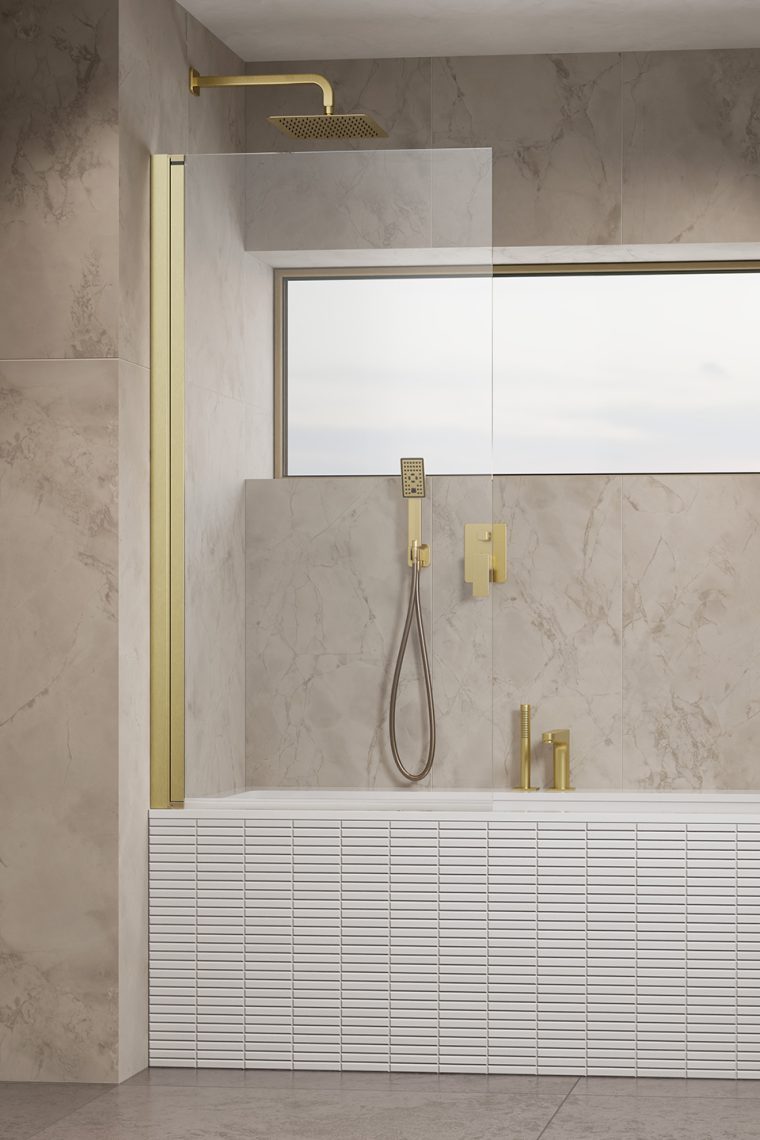 шторка на ванну radaway nes brushed gold pnj i 90x150 левая, стекла прозрачные, профиль брашированное золото