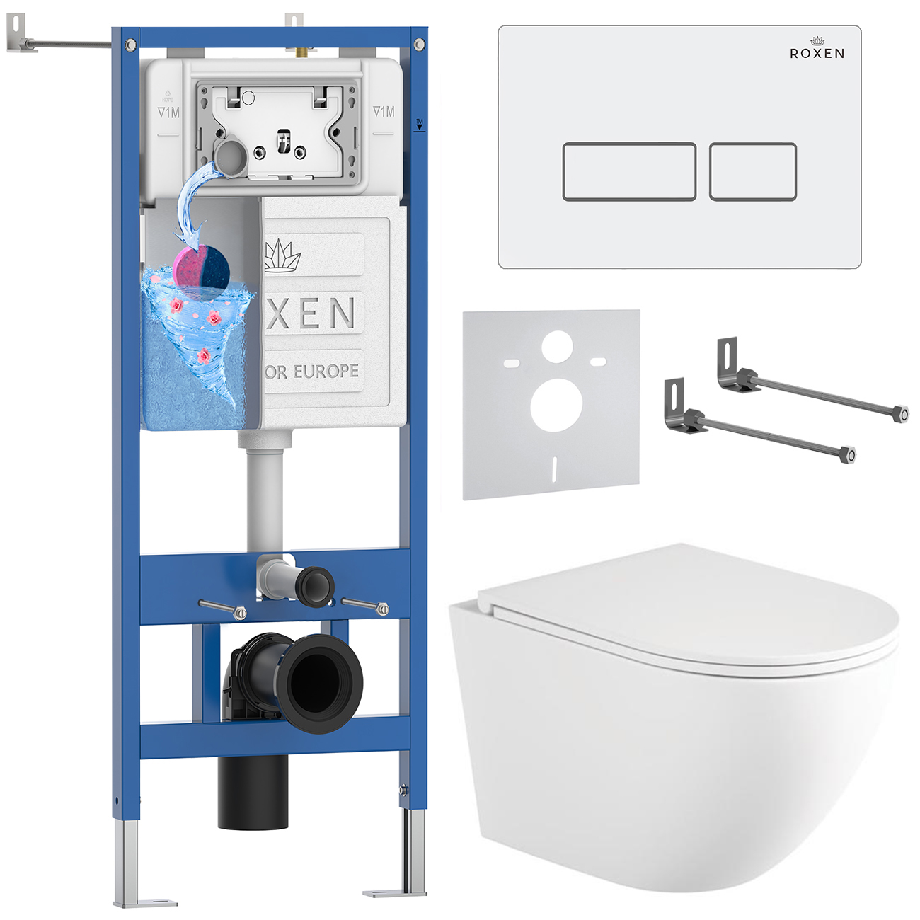 комплект инсталляции roxen 6 в 1 stounfix dual fresh 868411 клавиша белая