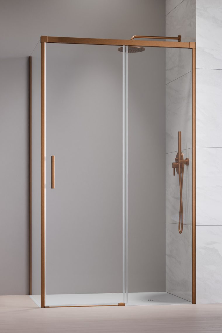 душевой уголок radaway idea 6 brushed copper kdj 110x70 правый, стекла прозрачные, профиль брашированная медь