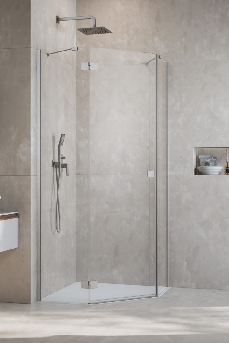 душевой уголок radaway essenza 8 brushed nickel ptj 100x80 левый, стекла прозрачные, профиль брашированный никель