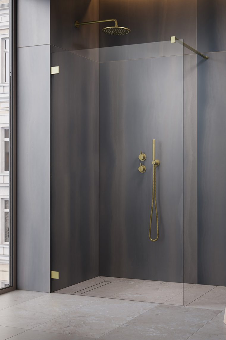 душевой уголок radaway essenza pro brushed gold walk-in 60x200 стекла прозрачные, профиль брашированное золото