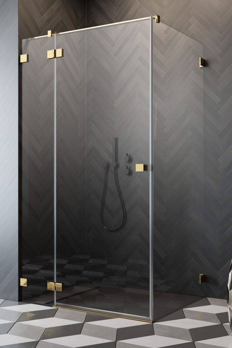 душевой уголок radaway essenza pro 8 gold kdj 110x100 левый, cтекла прозрачные, профиль золото