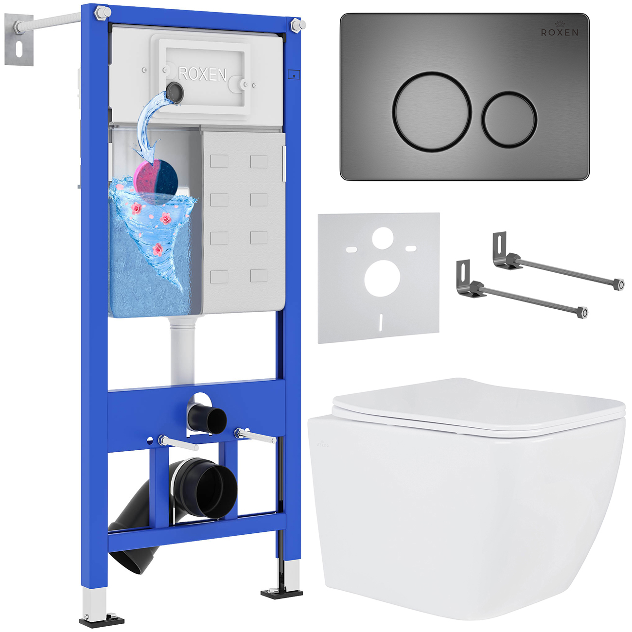 комплект инсталляции roxen stounfix dual fresh 625840 клавиша оружейная сталь
