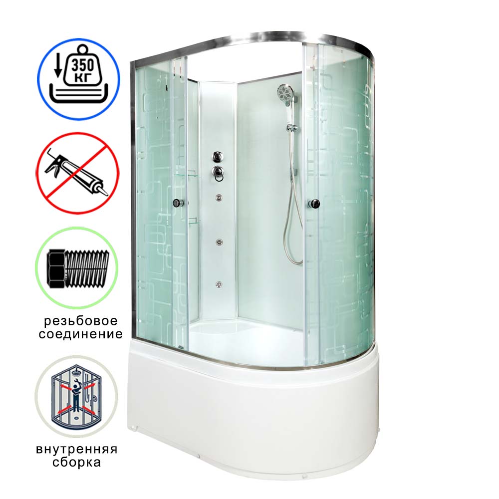 душевая кабина avacan em4511lngm ava 110x80 б/к с гидромассажем, левая, стекла с узором, профиль хром