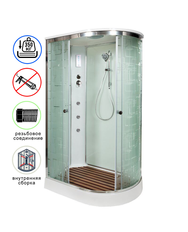 душевая кабина avacan em1511lgm+el ava 110x80 с гидромассажем и электрикой, левая, стекла с узором, профиль хром
