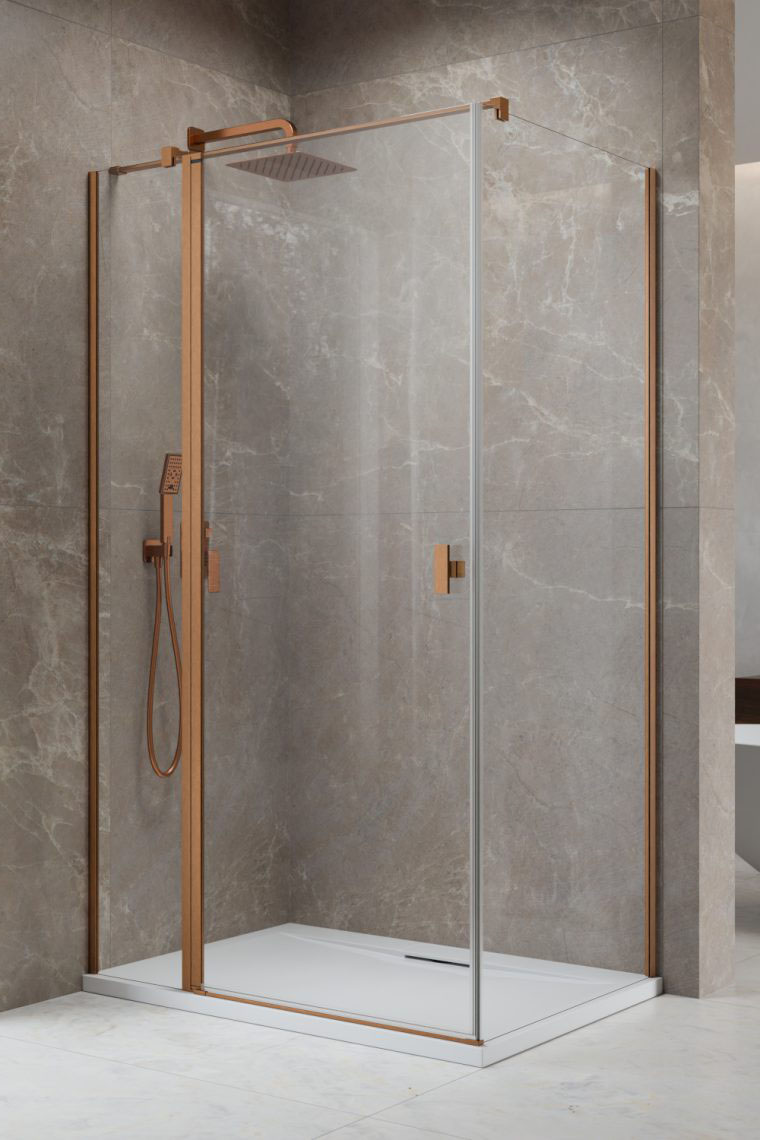 душевой уголок radaway nes brushed copper kdj ii 90x70 левый, стекла прозрачные, профиль брашированная медь