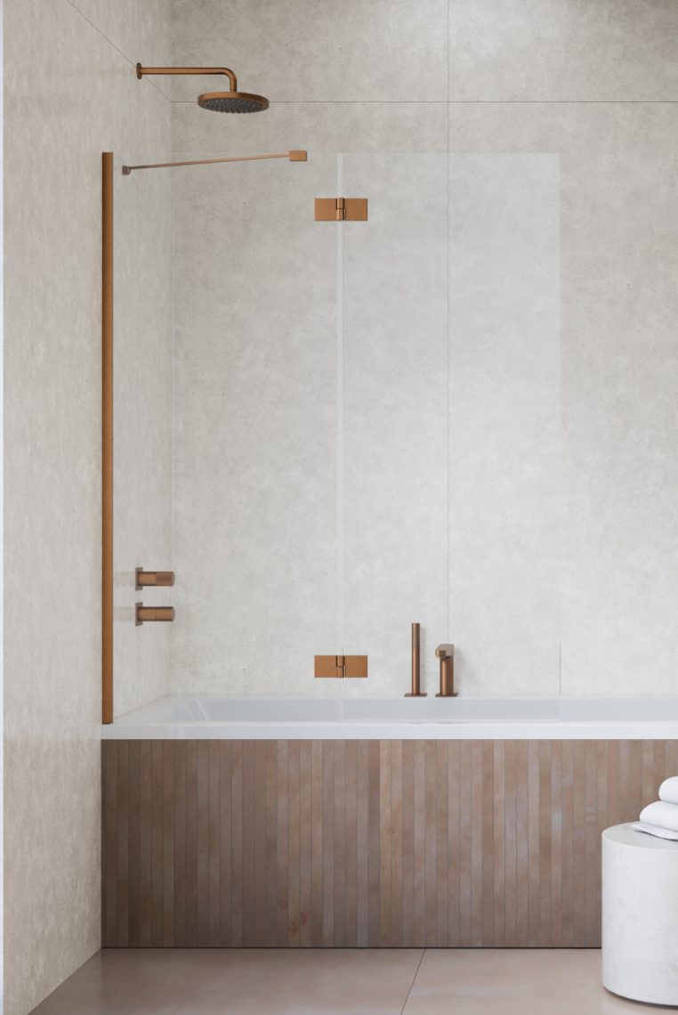 шторка на ванну radaway essenza brushed copper pnd ii 140x150 левая, стекла прозрачные, профиль брашированная медь