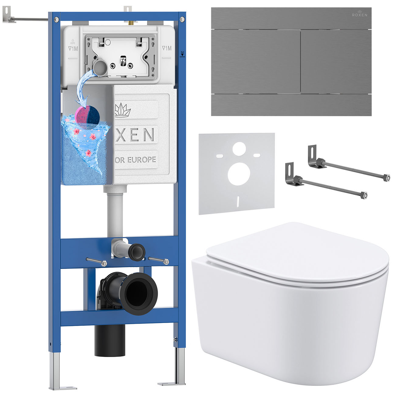 комплект инсталляции roxen 6 в 1 stounfix dual fresh 868597 клавиша оружейная сталь