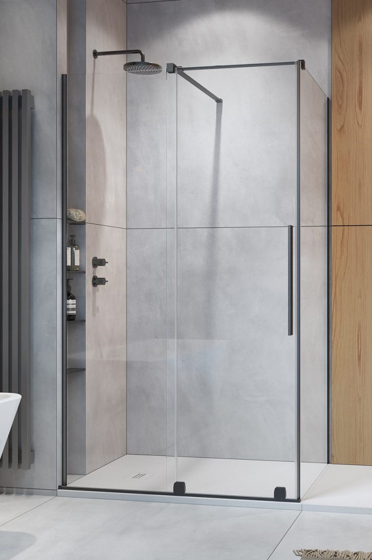 душевой уголок radaway furo brushed gunmetal kdj l 90x70 стекла прозрачные, профиль брашированная оружейная сталь