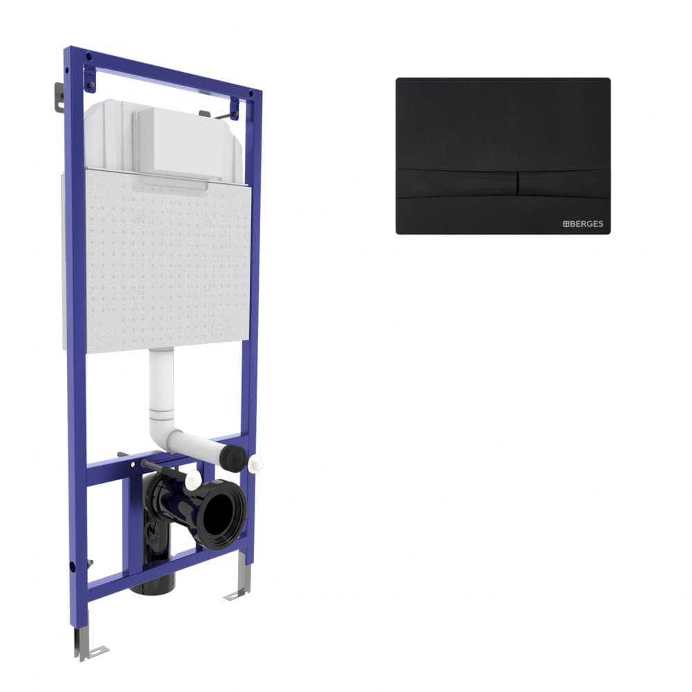 инсталляция для подвесного унитаза berges novum 040255 с клавишей смыва f5 soft touch, черный