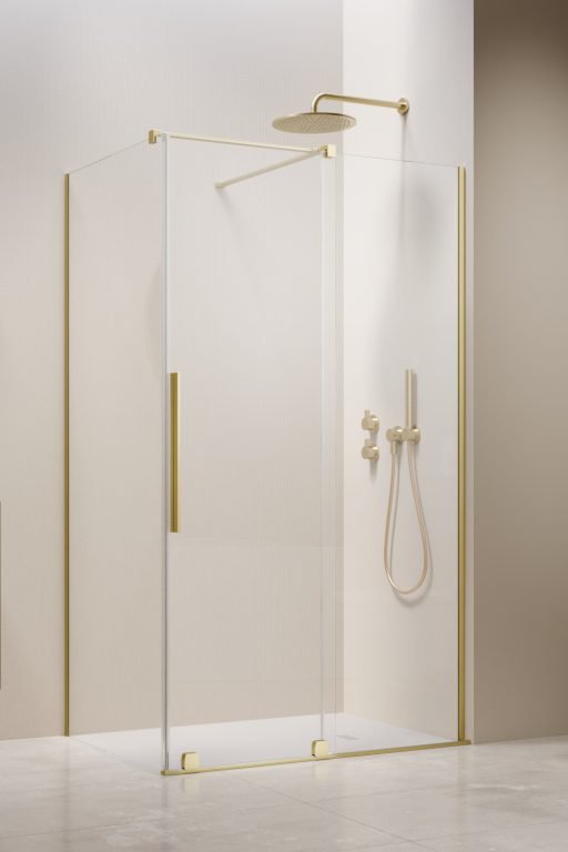 душевой уголок radaway furo brushed light gold kdj  140x70 правый, стекла прозрачные, профиль брашированное светлое золото