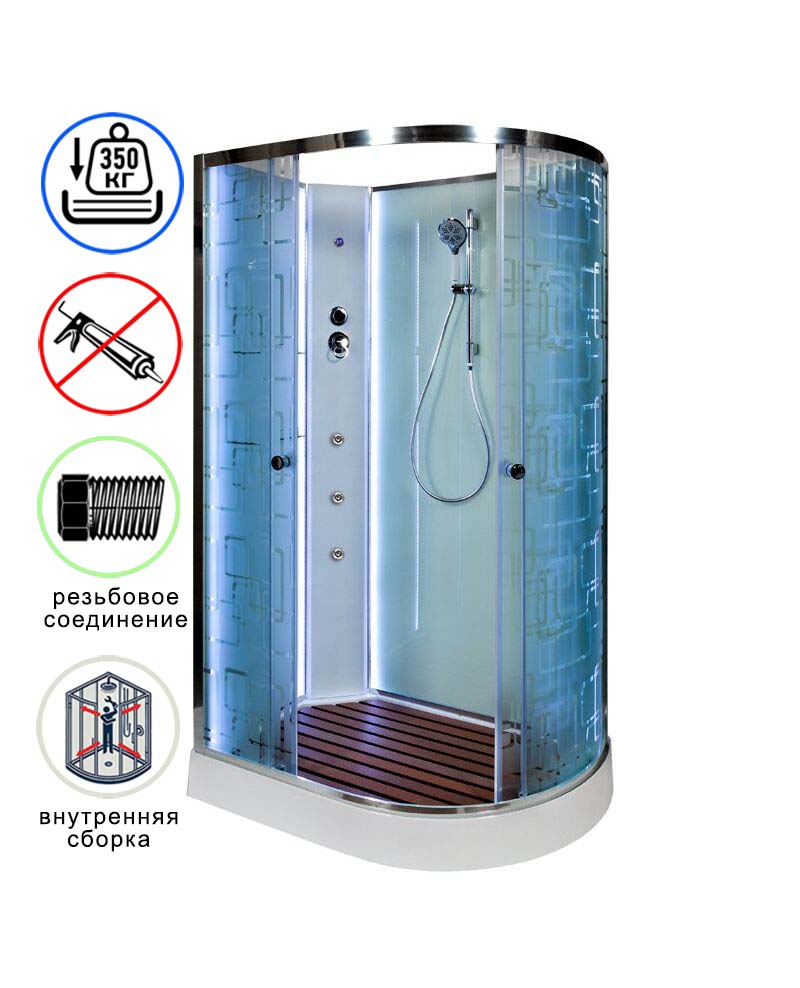 душевая кабина avacan em2012lnled+gm ava 120x90 б/к с led и гидромассажем, левая, стекла с узором, профиль хром
